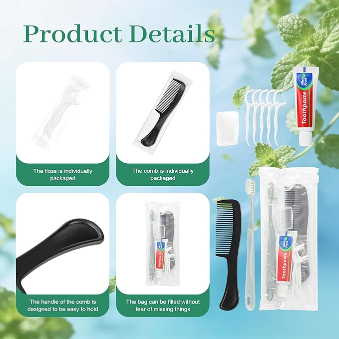 Travel Toothbrush Kit Bulk, Toothbrush Toothpaste Set, Hygiene Kit Bulk with Floss Picks, Comb, Protective Case, Individually Packaged, Suitable for Home, Travel, and Hotels (15-Pack)