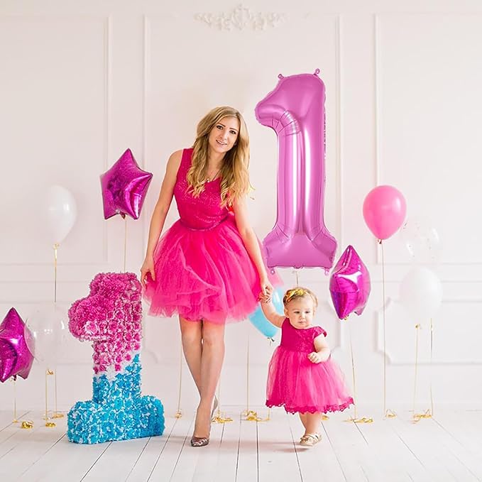 Pink Number Balloons, Large Hot pink Number 1 Balloon 40 Inch Pink 1 Balloon for Men Women Boys Girls 1st Birthday Party Decoration