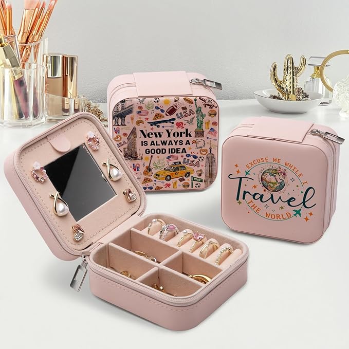 New York Travel Souvenirs Gift Jewelry Box, Welcome to New York City Themed Gifts for Traveller Women Friends, I Love NYC Travel Trip Favors Jewelry Case Organizer