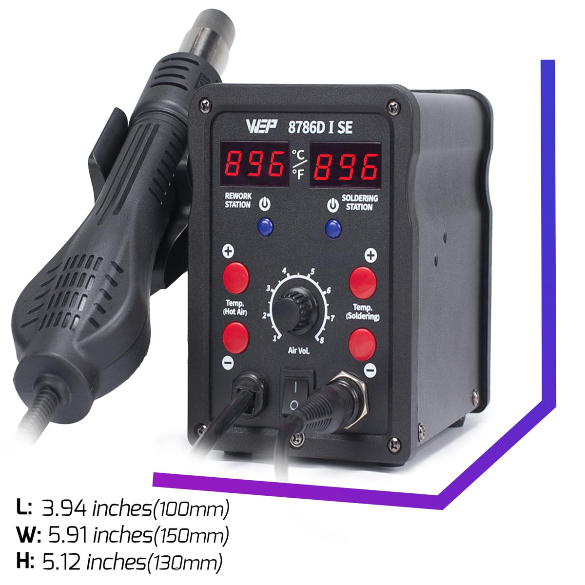WEP 8786D-I SE Hot Air Soldering Iron Station Kit 2-IN-1 for Rework, Desoldering with Lead-Free Solder Wire, 5 Soldering Tips, 3 Hot Air Nozzles,Tweezers, Desoldering Pump