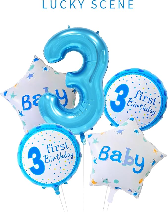 Blue 3 Number Balloon, 40 Inch, Premium Mylar, Reusable, for Birthday Party Decoration