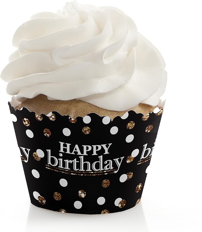 Big Dot of Happiness Adult Happy Birthday - Gold - Birthday Party Decorations - Party Cupcake Wrappers - Set of 12