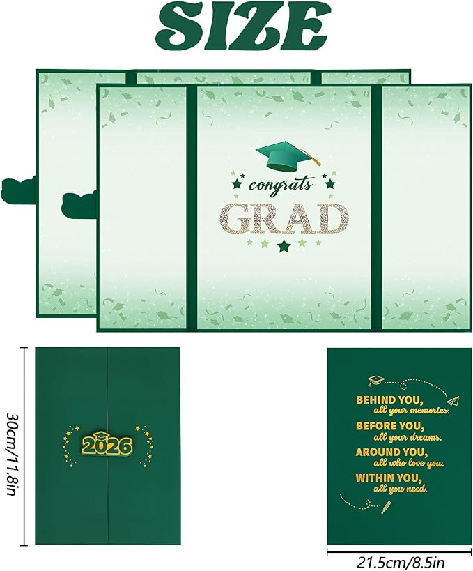 Vlipoeasn 2PCS Graduation Guest Book Alternative, Green Gold Class of 2026 Party Decorations, Grad Signature Book for 2026 College High School, Unique Graduation Gifts for Friends