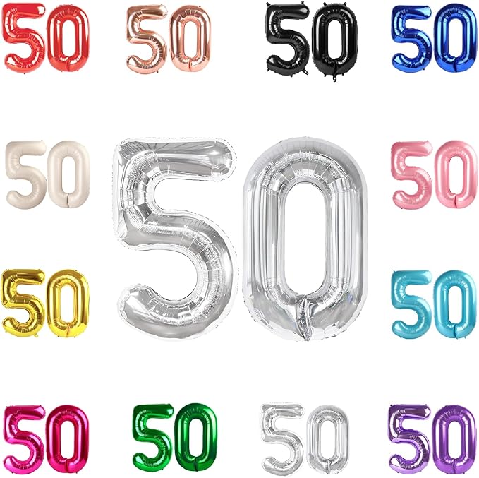 50 Balloon Number, Silver Number 50th Birthday Balloons 40 Inch, 50 Years Old Silver Birthday Decorations for Men Women, 50th Anniversary Decorations