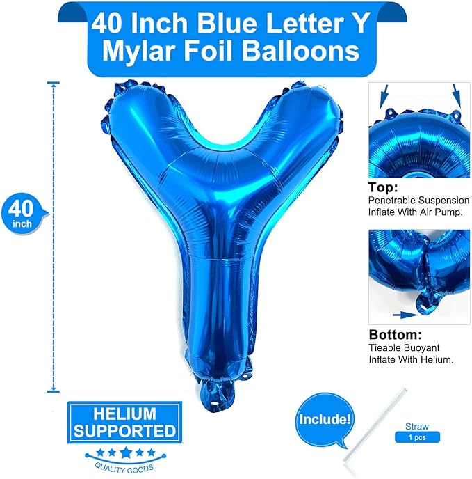 Lovoir 40 Inch Large Blue Letter Y Balloons Big Size Jumbo Mylar Foil Helium Balloon for Birthday Party Celebration Decorations Alphabet Blue Y