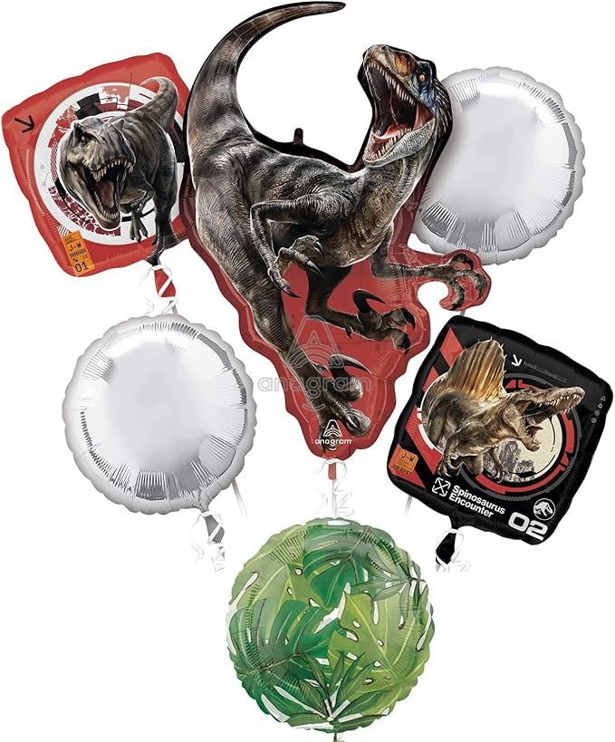 Jurassic Dinosaur World Party Supplies 6pc Rebirth Birthday Balloon Bouquet Decorations