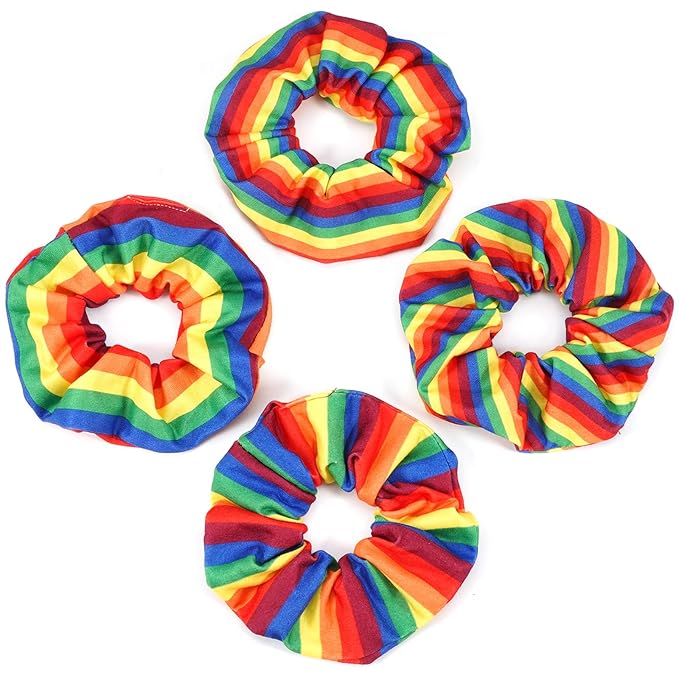 Rainbow Hair Scrunchies Elastic Pride Hair Ties for Women Girls Colorful Striped Hair Tie Rainbow Ponytail Holder Cute Hair Ring Hair Accessories
