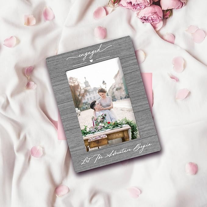 Wedding 4x6 Picture Frame, Engagement Gifts for Couples Photo Frame, Best Newly Engaged Gifts for Bride Groom Women Men, Wedding Engaged Picture Photo Frames for Desk Decor