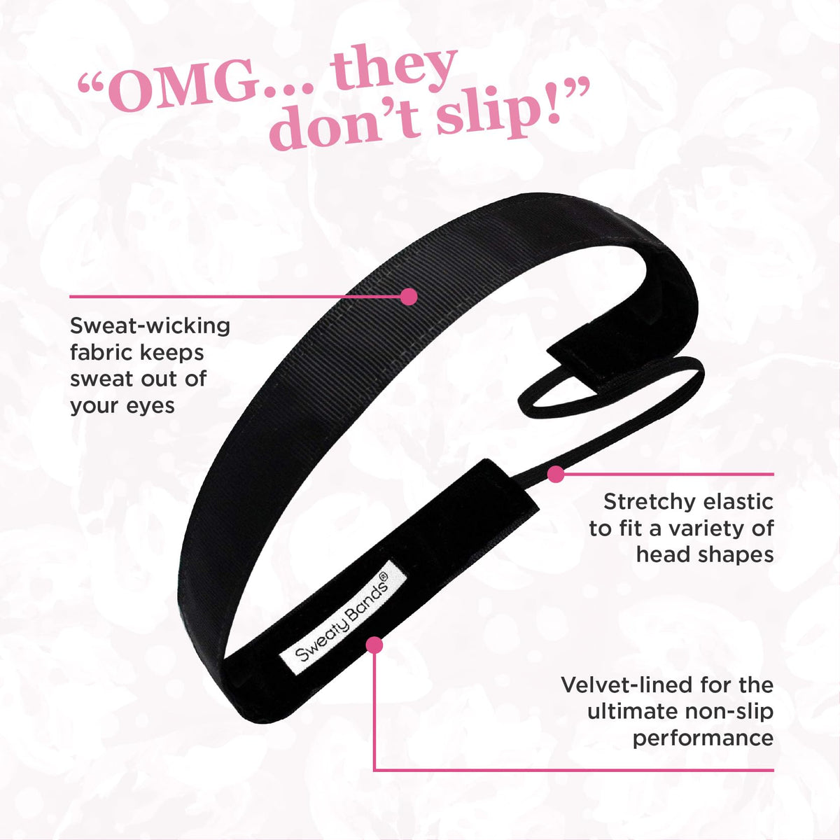 Sweaty Bands Womens Girls Headband - Non-Slip, Velvet-Lined Jeweled Hairband - Bling It Always in Style Black 5/8-Inch