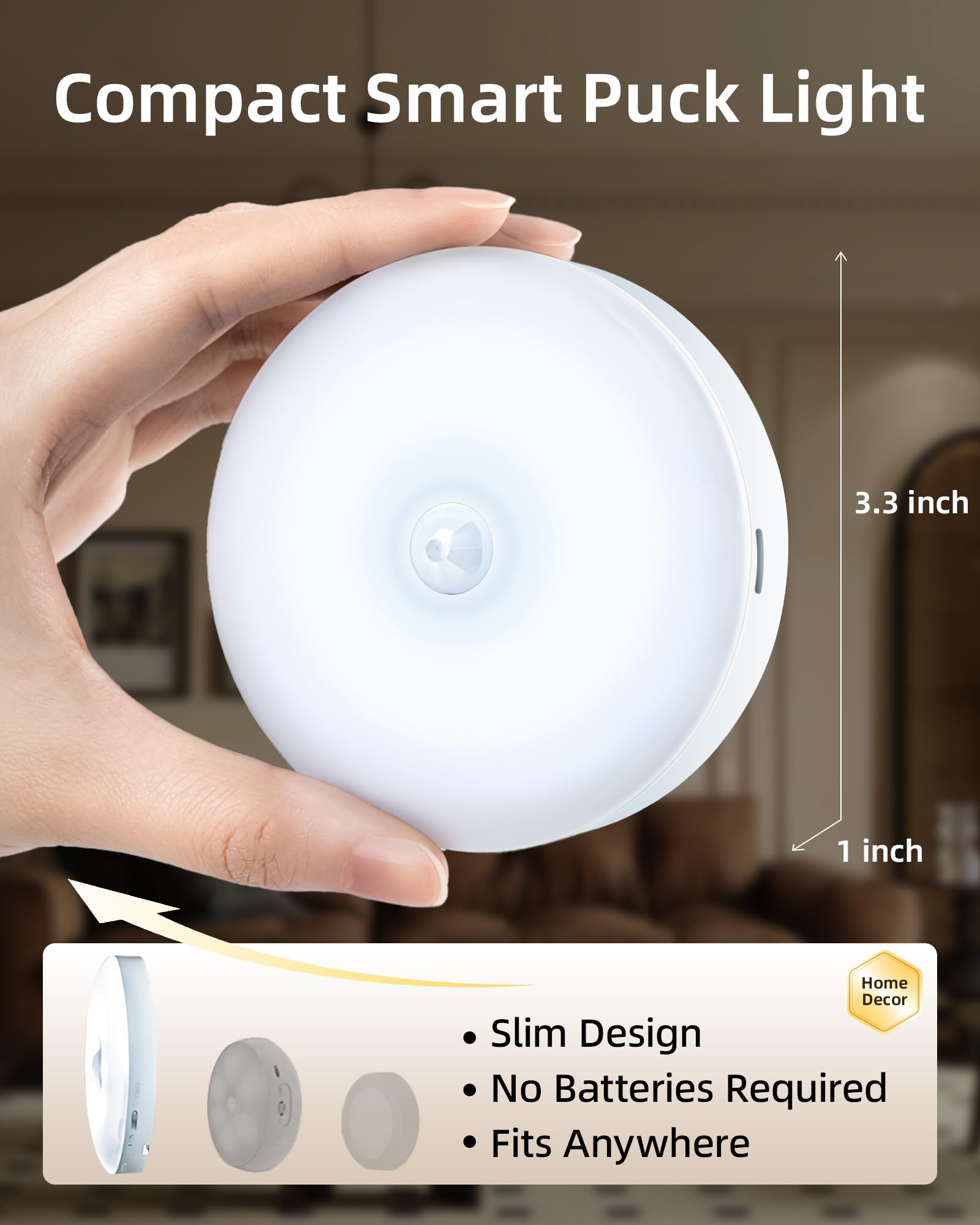 EZVALO Under Cabinet Lighting with Charging Station, 1000mAh Rechargeable Puck Lights with Remote, 3 Color Temps & 12 RGB Closet Lights, Dimmable Motion Sensor Lights for Shelf, Kitchen (3 Packs)