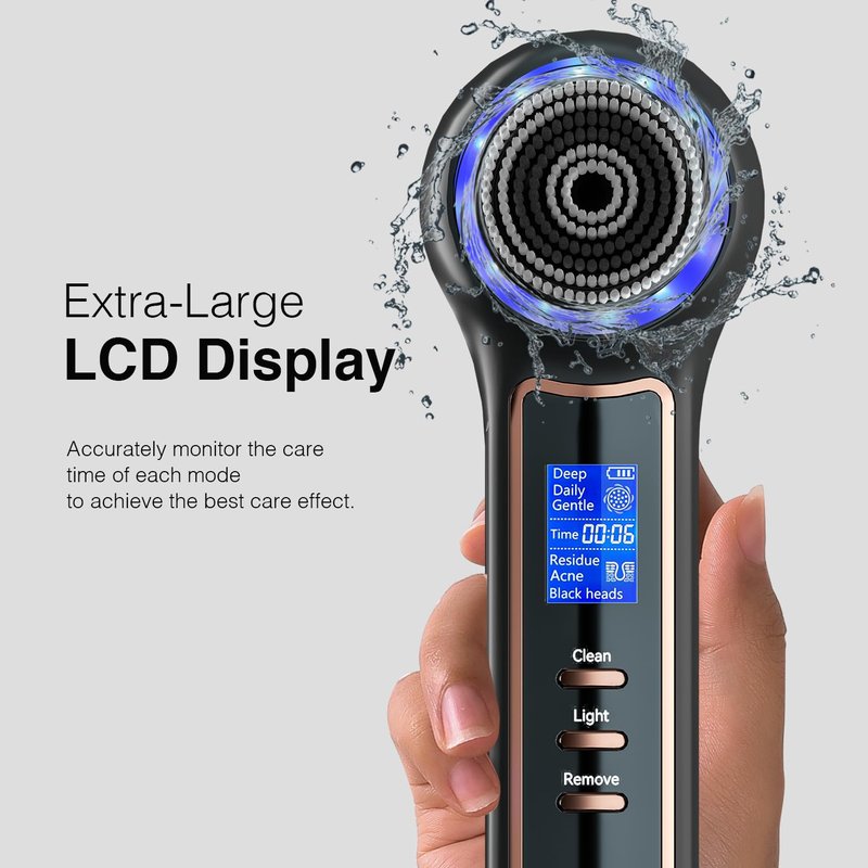 UMICKOO Face Scrubber Exfoliator,Facial Cleansing Brush Waterproof with LCD Screen,Blackhead Remover Vacuum with 5 Brush Heads,Face Spin Brush for Exfoliating (White-Blue)