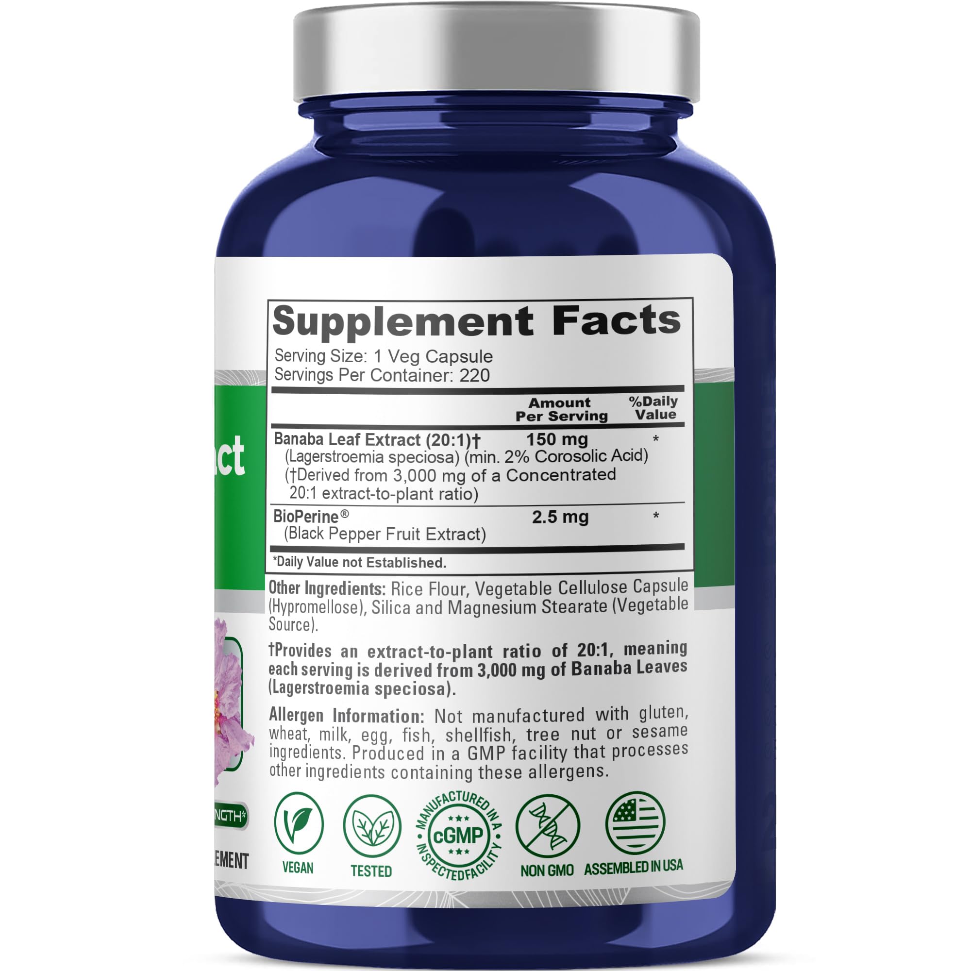 NusaPure Banaba Leaf, 150 mg, 220 Veg Capsules (Non-GMO, Vegan)