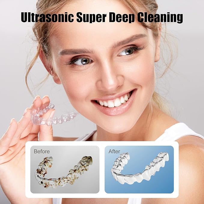 Retainer Cleaner Machine 45kHz Ultrasonic Dental Retainer Cleaner with 3 Modes and Digital Timer Mouth Guard for Retainer Clean, Denture Clean, Night Guard, Braces, Aligner, Jewelry 200ML (White)