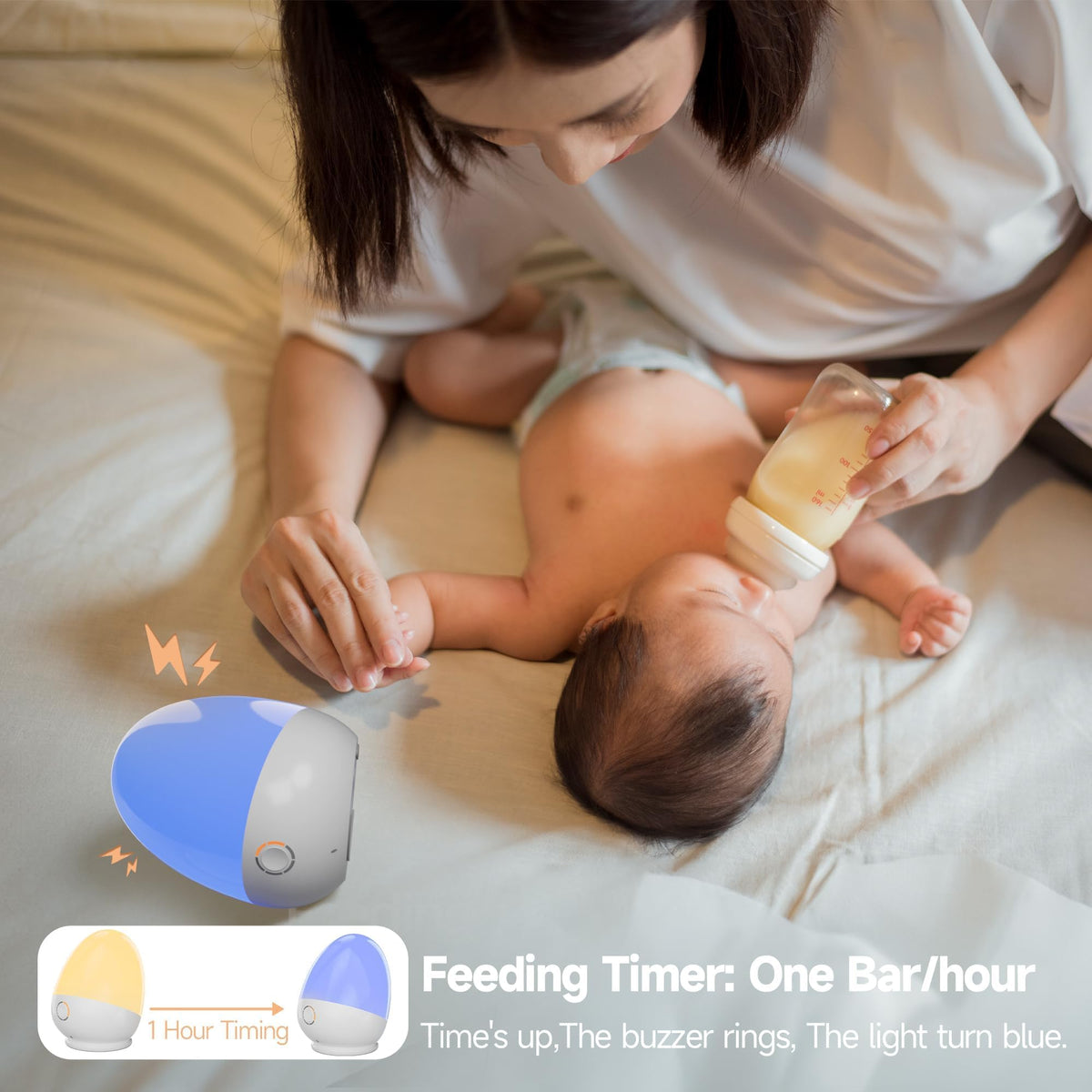 ZUZUKID Touch Egg Night Light for Baby Nursery, Rechargeable Portable Kids Nightlight Lamp with 1-6H Feeding Timer, 3 Color Temperatures Dimmable, Ideal for New Moms of Toddlers