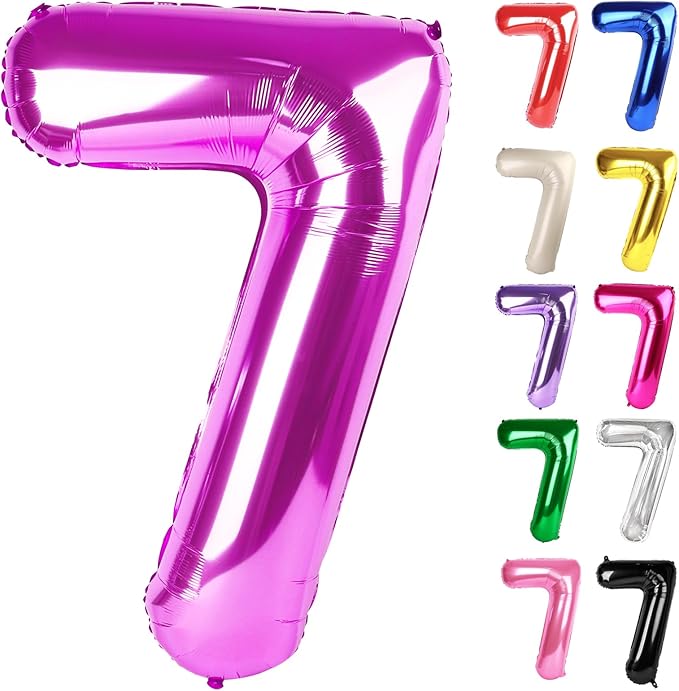 Rosy Purple Number 7 Balloon 40 Inch, 7 Balloon Number, 7th Birthday Decorations, Rosy Purple Party Supplies for Boys Girls