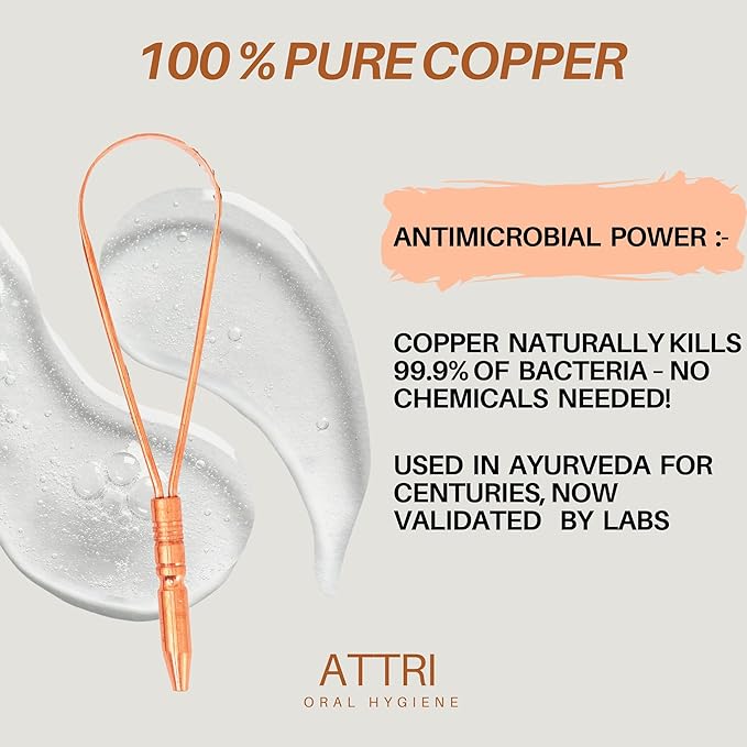 100% Pure Copper Single Handle Tongue Scraper Eco-Friendly Pouch for Adults and Kids - Durable Tongue cleaner Copper - Tough Scraper Oral Care & Hygiene-Unique design