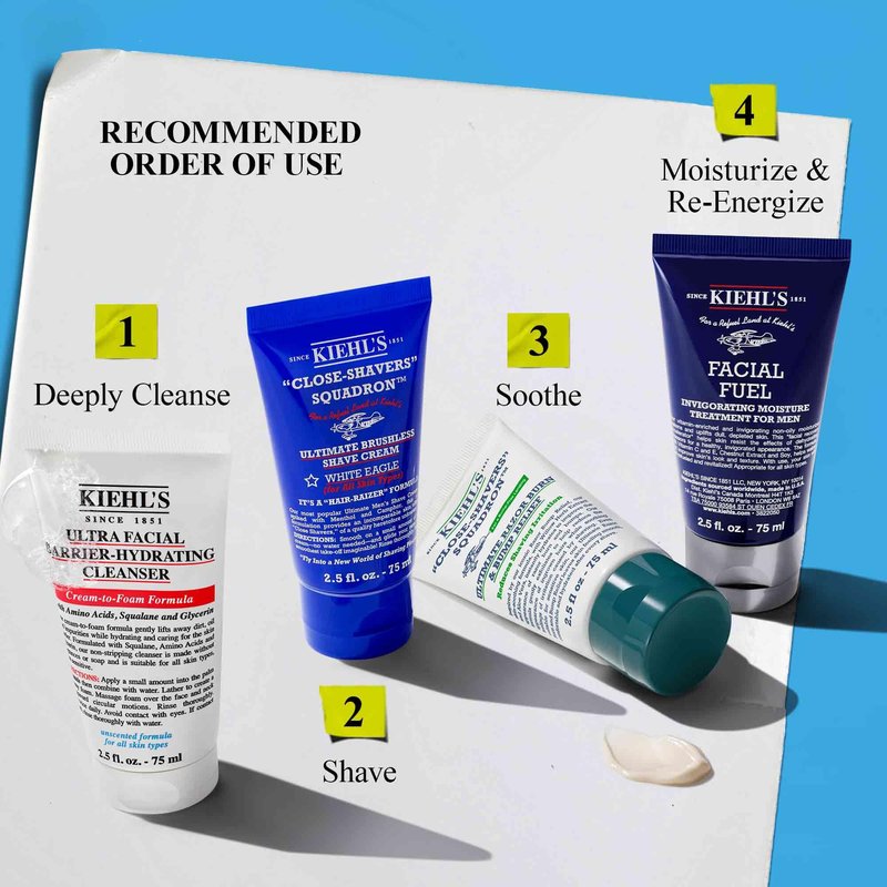 Kiehl's Men's Skincare Routine and Shaving Kit Gift Set, $92 Value, Includes Face Wash, Shaving Cream, After Shave, and Moisturizer, Grooming Gift Set formulated for all Skin Types