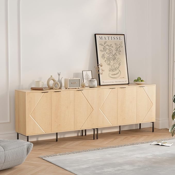 Buffet Sideboard Cabinet with Storage,45.98" Fluted Entryway Cabinet with 3 Doors and Shelves for Living Room,Hallyway