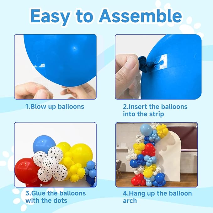 6th Birthday Decorations Boy, Dog Paw Six Years Old Party Arch with Red Blue Yellow Long Latex Balloons 40 inch Number 6 Balloon and Star Foil for Paw Birthday Party Supplies