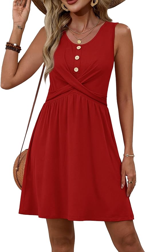 OFEEFAN Summer Dresses for Women Beach Fashion Sundresses Babydoll Dress Button Down Boho Dresses Cute Cross