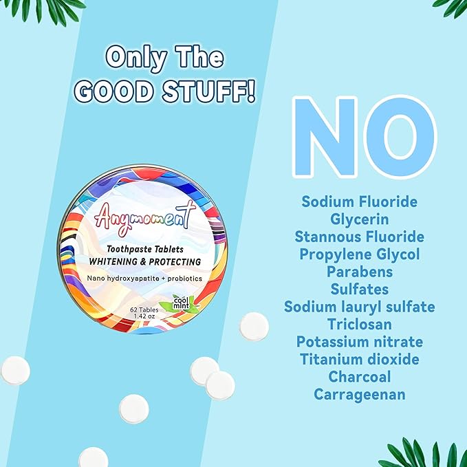 Anymoment Toothpaste Tablets with 7.5% Nano Hydroxyapatite,Flouride Free,SLS Free Remineralize with NHA (1 Month),Gift a Collapsible Cup,Eco & Plastic Free Travel Size Toothpaste