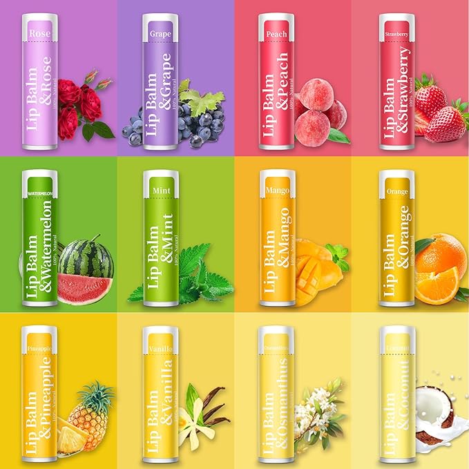 168 Pcs Lip Balms Bulk RBUGR 168 Pcs Lip Balm Bulk, 12 Flavored Lip Balm Pack for Women