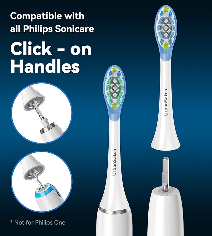 8 Pack Sensitive Gum Care Replacement Toothbrush Heads, Compatible with Click-on Sonic Electric Toothbrush Handles, Gentle Gel Cushion, Soft Dupont Bristles, Advanced Plaque Removal