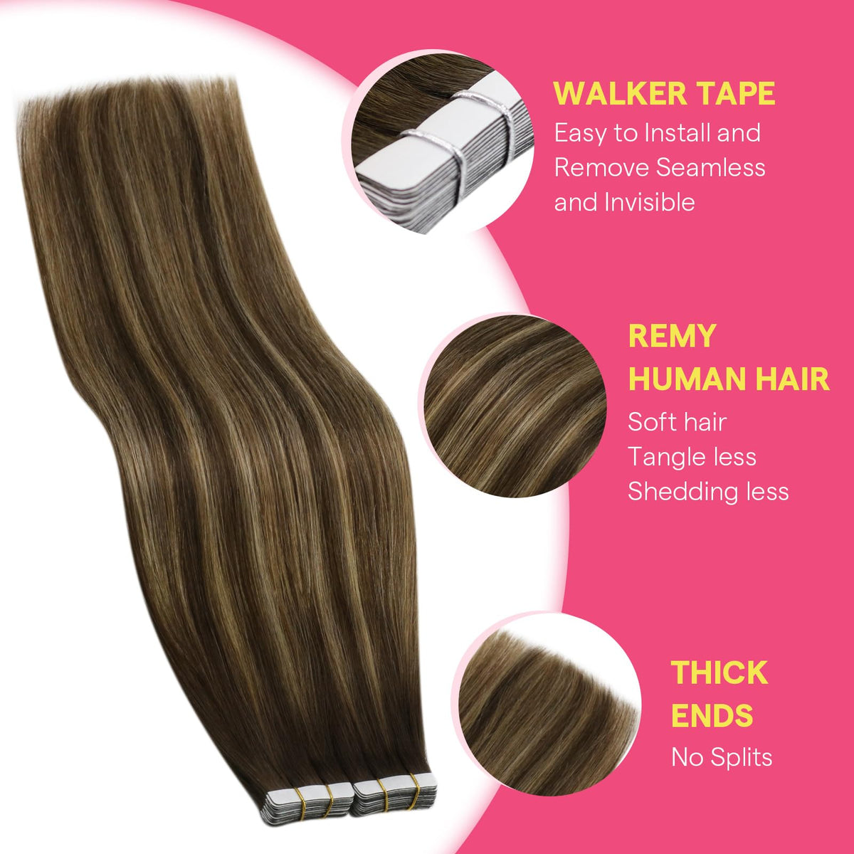 Ve Sunny Hair Tape in Extensions Chocolate Brown Balayage Caramel Blonde