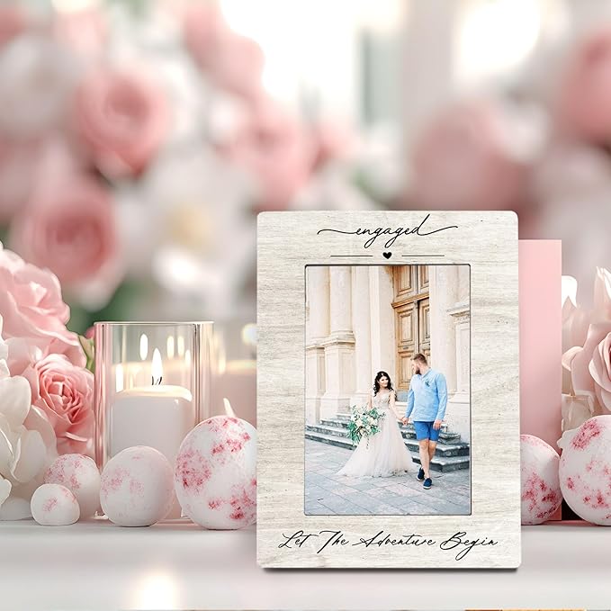 Wedding 4x6 Picture Frame, Engagement Photo Frames, Wedding Gifts for Wife Husband Engaged Couples, Couple Newly Engaged Picture Photo Frames for Desk Decor