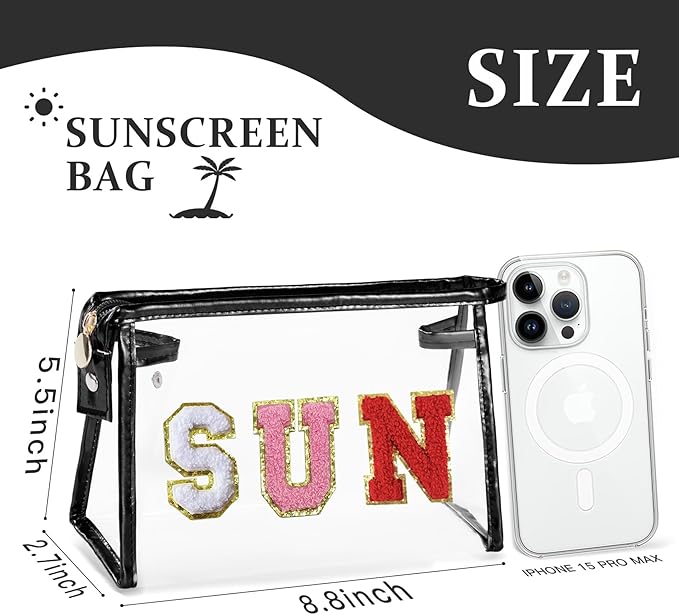 COSHAYSOO Sunscreen Bag Clear Makeup Toiletry Pouch Beach Vacation Essentials for Women Teen Girls Trip Gifts Summer Pool Travel Must Have Accessories Waterproof Stuff