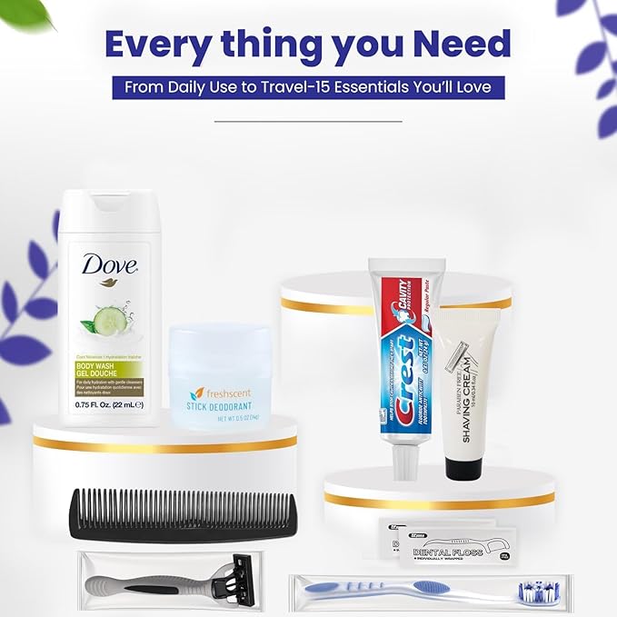 Trektote Bulk Hygiene Kit For Men And Women – (5 Pack) 10 Piece Set Of Travel Size Toiletries, TSA Compliant, Bulk Travel Essentials, Includes Shampoo And Conditioner, Body Wash, Toiletry Bag & More