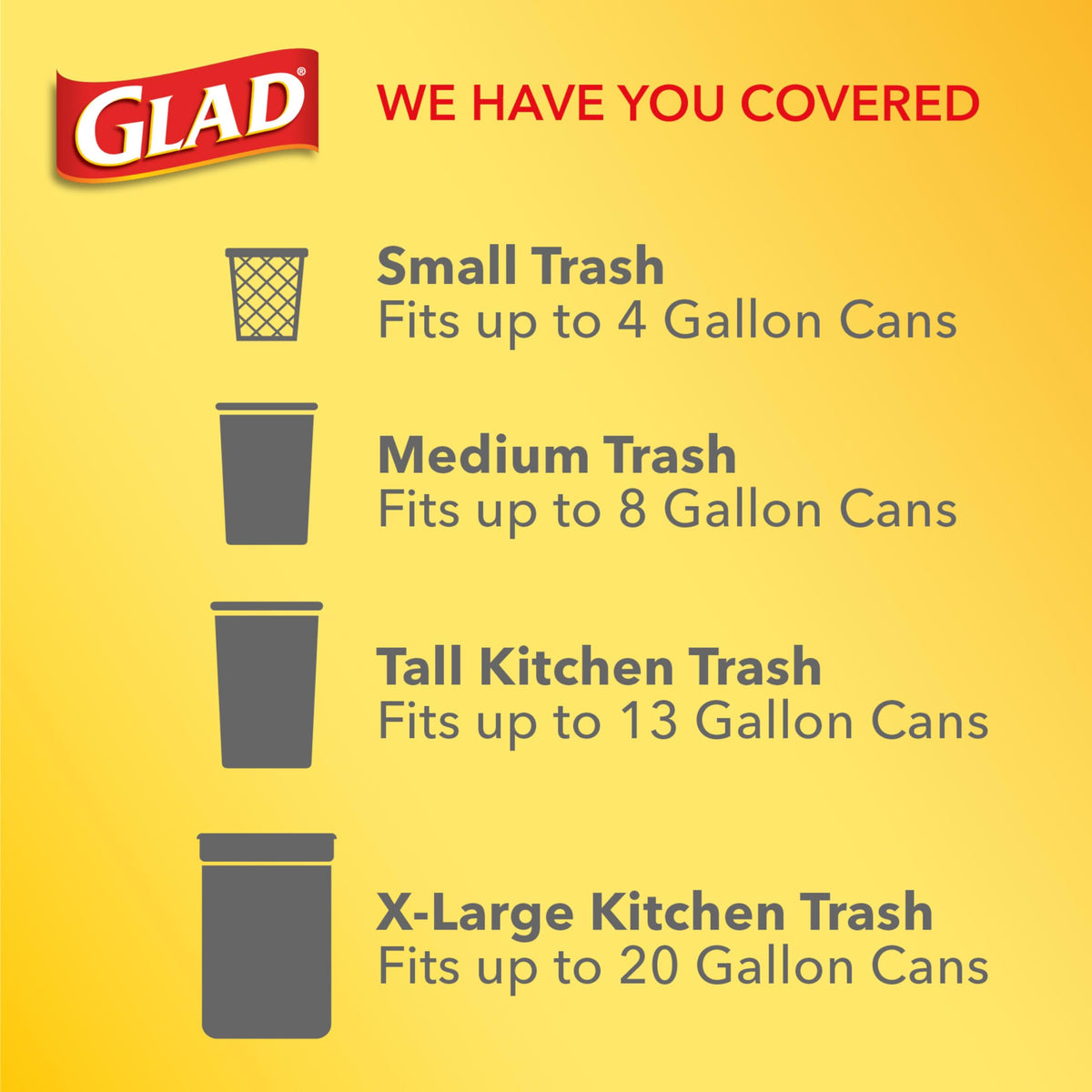 Glad Tall Kitchen Trash Bags 13 Gallon, Unscented Garbage Bags, Quick-Tie, 68 Count