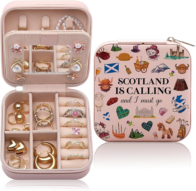 Scotland Scottish Gifts Jewelry Box, Scotland Travel Trip Essentials Souvenirs for Women, Edinburgh Gift Is Calling And I Must Go Travel Jewelry Case Organizer