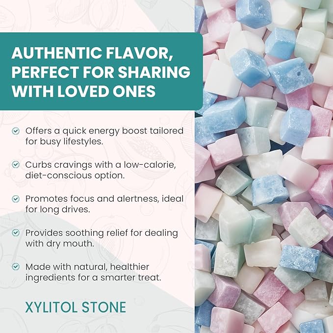 Xylitol Stone Sugar Free Candy - Vegan & Keto Friendly Unique Hard Candy - 100% Natural Flavor Candies - Gluten Free & Non-GMO Breath Freshener Low Calorie Mints - Pack of 2 (Original, Lemon)