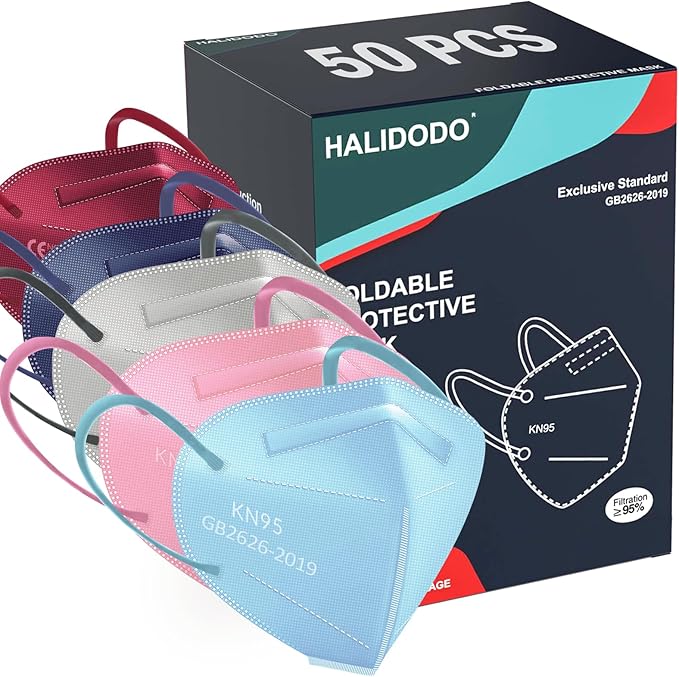 HALIDODO Face Mask 50 Pack Breathable 5-Layer Filter Efficiency≥95%