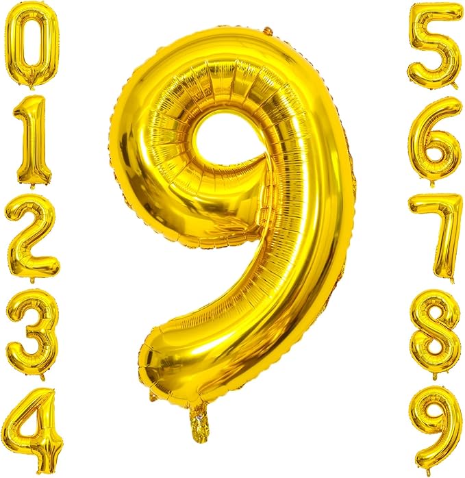 Gold Number Balloons Birthday Balloons - Giant Gold Number 9 Balloon 40 inch, Numbers Balloon Birthday Decorations, Gold Party Supplies for Women Men