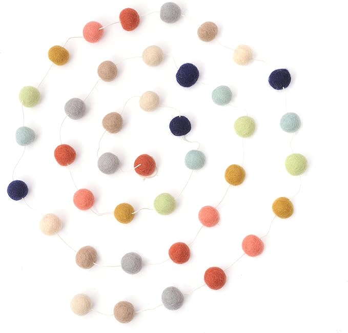 Glaciart One Felt Ball Garland (2-Pack) Pom Pom Garland - 8 Feet, 40 Balls, 9 Gender Neutral Colors, Nursery Decor, Bunting, Birthday Party Decorations, Easter, Photo Prop