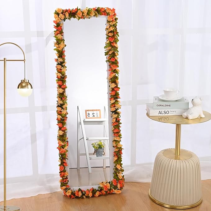 MARTINE MALL Flower Vines, 5 Strands 41Ft Rose Vines for Bedroom, Champagne and Orange Floral Garland for Room Birthday Wedding Party Garden Wall Decor