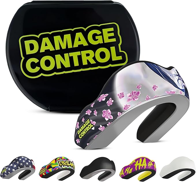 DAMAGE CONTROL Extreme Impact Mouth Guard – Sports Mouthguard for Boxing, MMA, BJJ, Hockey, Rugby, Lacrosse, & More – Mouthpiece for Teeth & Jaw Protection (Adult, Sakura Strike EI)