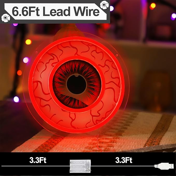 Halloween Window Decorations Indoor Lights, Eyeball Shaped Neon Signs, Red Led Lights Battery Operated Or USB Powered,Cute Gothic Decor for Home, Room, Wall, Office, Mental(1Pack)