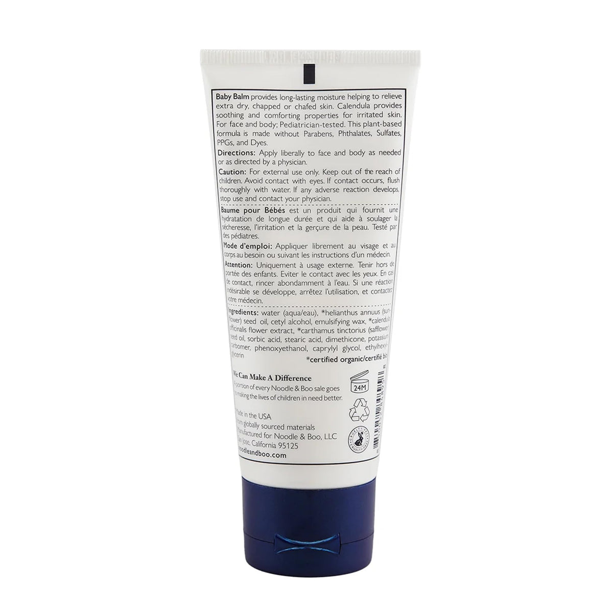 Noodle & Boo Baby Balm for Face and Body, Hypoallergenic and Natural Baby Skin Care with Organic Calendula for Sensitive Skin, Pediatrician and Dermatologist-Tested, Fragrance Free, 3.4 Oz