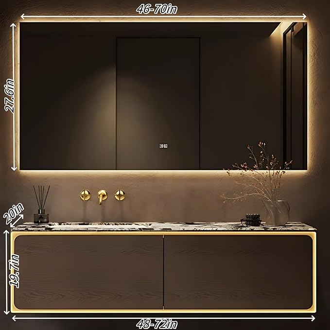 68IN Bathroom Vanity Set with a Single Sink - Embedded Sensor Light Strip & Large Capacity Floating Cabinet | Modern Bathroom Vanities with Defogging Mirror Surface & LED Lighting (Mirror)