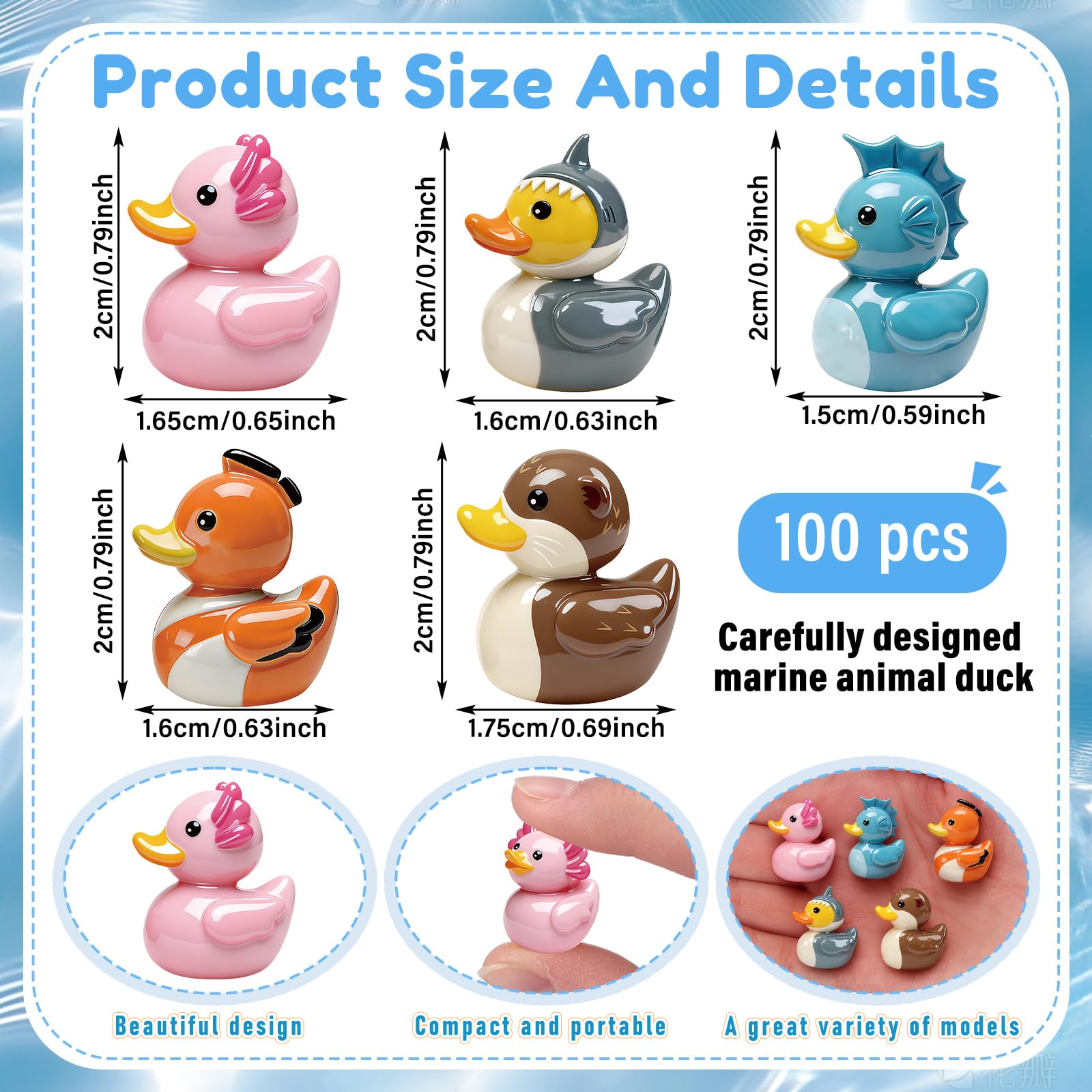 Novabright 100 Pcs Mini Resin Ocean Animals Ducks Tiny Resin Animals Ducks Figures Small Animal Statue for DIY Cake Craft Garden Landscape Ornament Potted Decoration Birthday Party Supplies