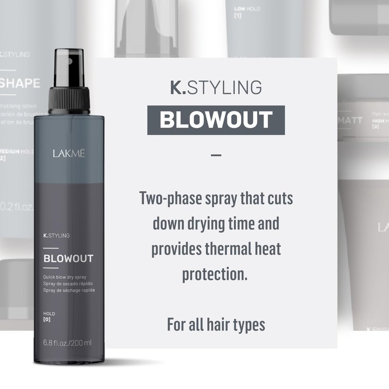 Lakmé K.Styling Blowout Blow Dry Spray, Dry Heat Protectant Spray for Hair, Frizz Control, 6.8 Fl Oz