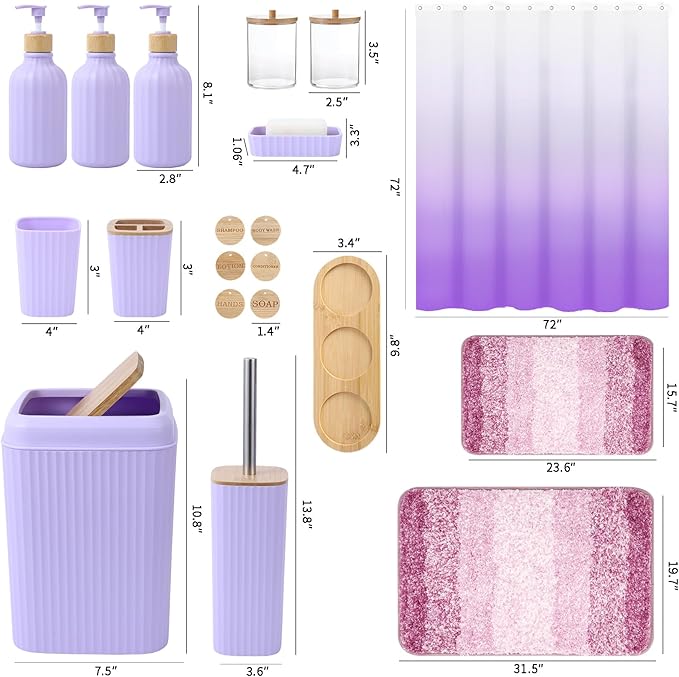 32PCS Bathroom Sets with Shower Curtain and Rugs Purple Bathroom Accessories Shower Curtain Set Bathroom Accessories Bathroom Decor