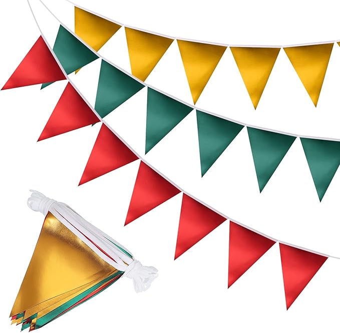 PATIKIL Pennant Banner Flags 33 Ft, 36 Pcs Colorful Triangle Banners Party Banner Bunting Garland String for Graduation Birthday Wedding Outdoor Decoration, Glitters Red/Green/Gold