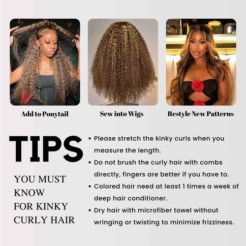 AUROO #P4/27 Highlight Kinky Curly Bundles Human Hair 10 12 14 In, Honey Blonde Highlight Brazilian Tight Curly Bundles Thick Track 12A 100% Virgin Ombre Brown Colored Human Hair 3 Bundles Remy Sew In