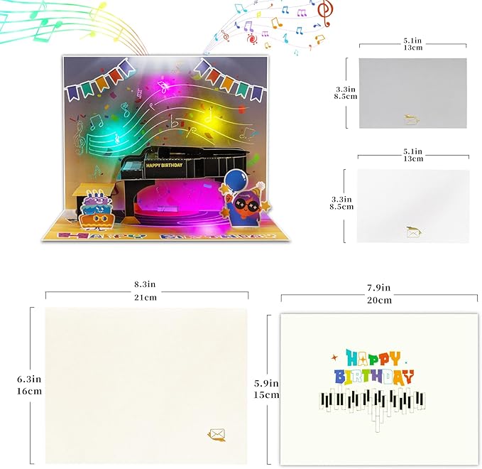 GREETING ART Musical Birthday Cards, Piano Birthday Card With Music and Light, 3D Piano Card, Piano Pop Up Card, Piano Greeting Cards for Men Women