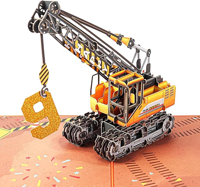 Liif 3D Crane Pop Up Birthday Card for 9 Years Old Boy, Son, Grandson, Kids