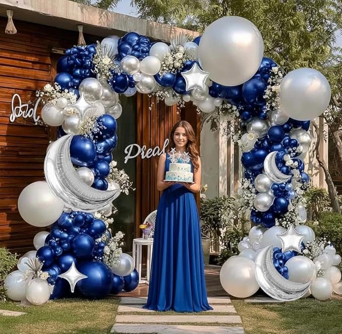 White Balloons Arch Double Stuffed Pearl White Star Moon Balloon Garland Different Sizes Cream Ivory Balloons for Birthday Baptism Bridal Baby Shower Christmas Wedding Prom Galaxy Party Decorations